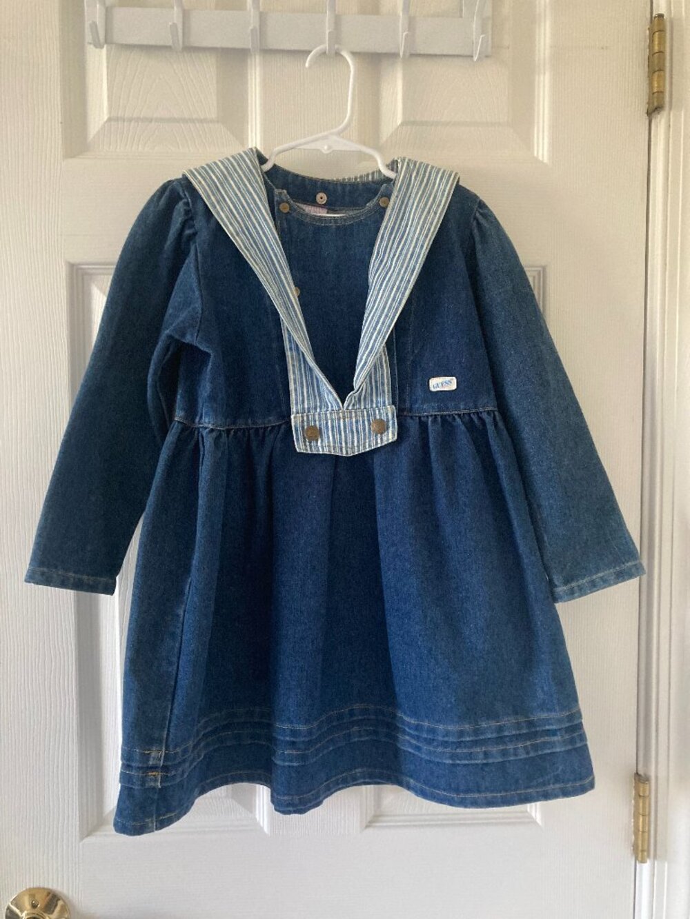 Vintage GUESS Girls Sz 6 Denim Sailor Dress Made in the USA 80s 90s